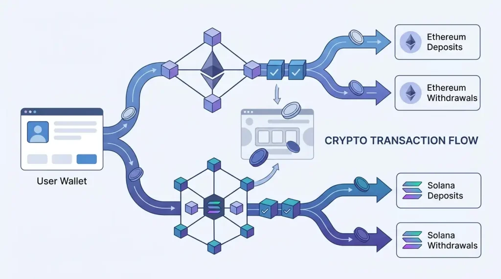 Crypto wallet routes connecting coins to casino deposits and withdrawals